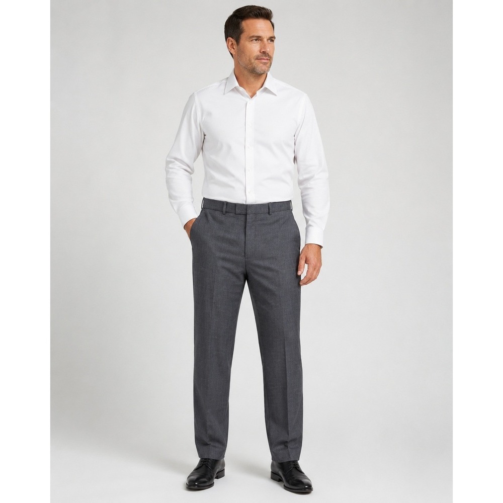 Perry Ellis Portfolio Dress Pants Mens 36/29 Gray Microplaid Polyester Rayon